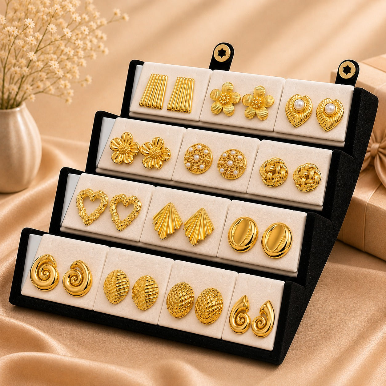 18K Gold Plated Classic Stud Earrings Set