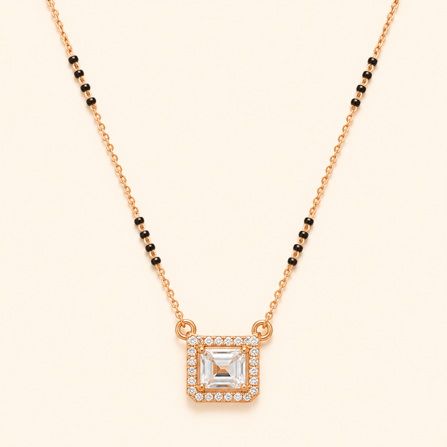 Rose Gold Solitaire Halo Mangalsutra
