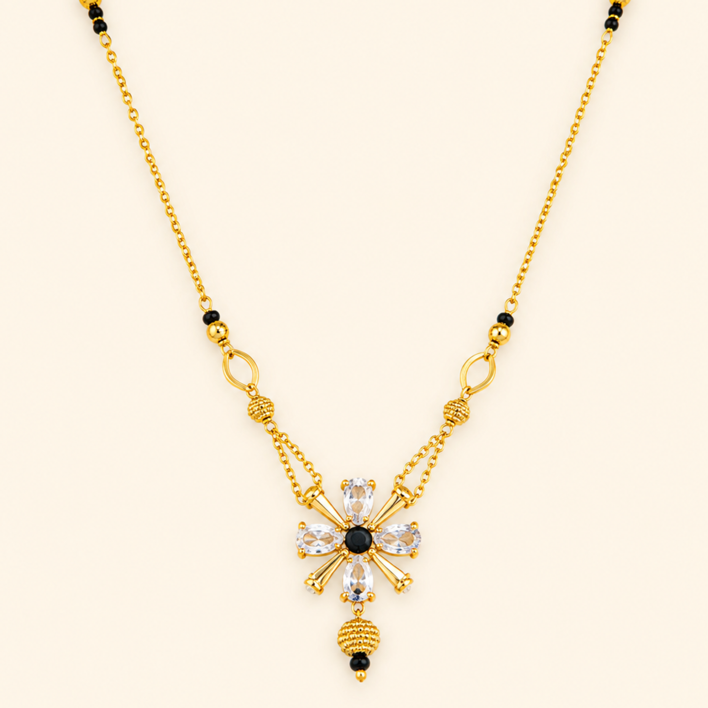 Black Crystal Flower Mangalsutra