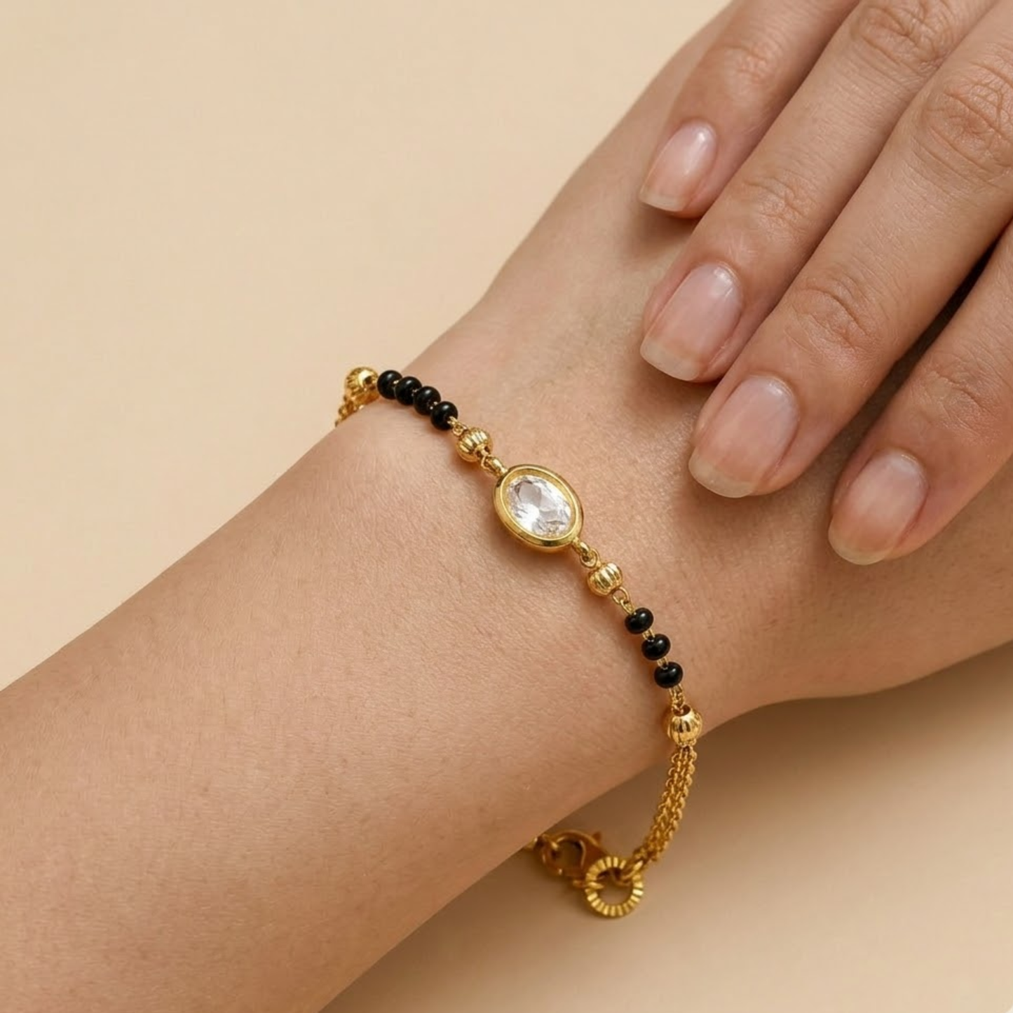 Gold Plated Oval Diamond Mangalsutra Bracelet