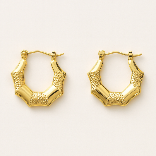 18k Gold Plated Textured Gold Hoop Earrings