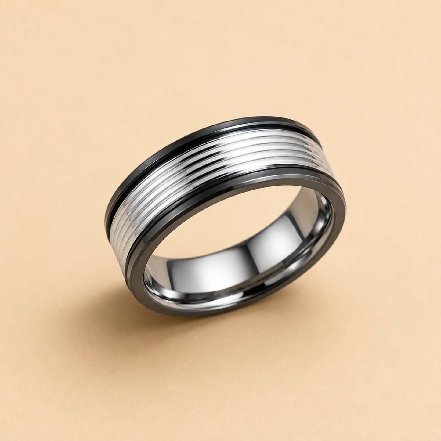 Men - Anti Tarnish Silver Shadow Line Band Ring