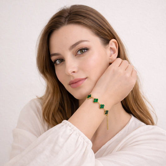 18k Gold Plated Green Clover Wraparound Bracelet