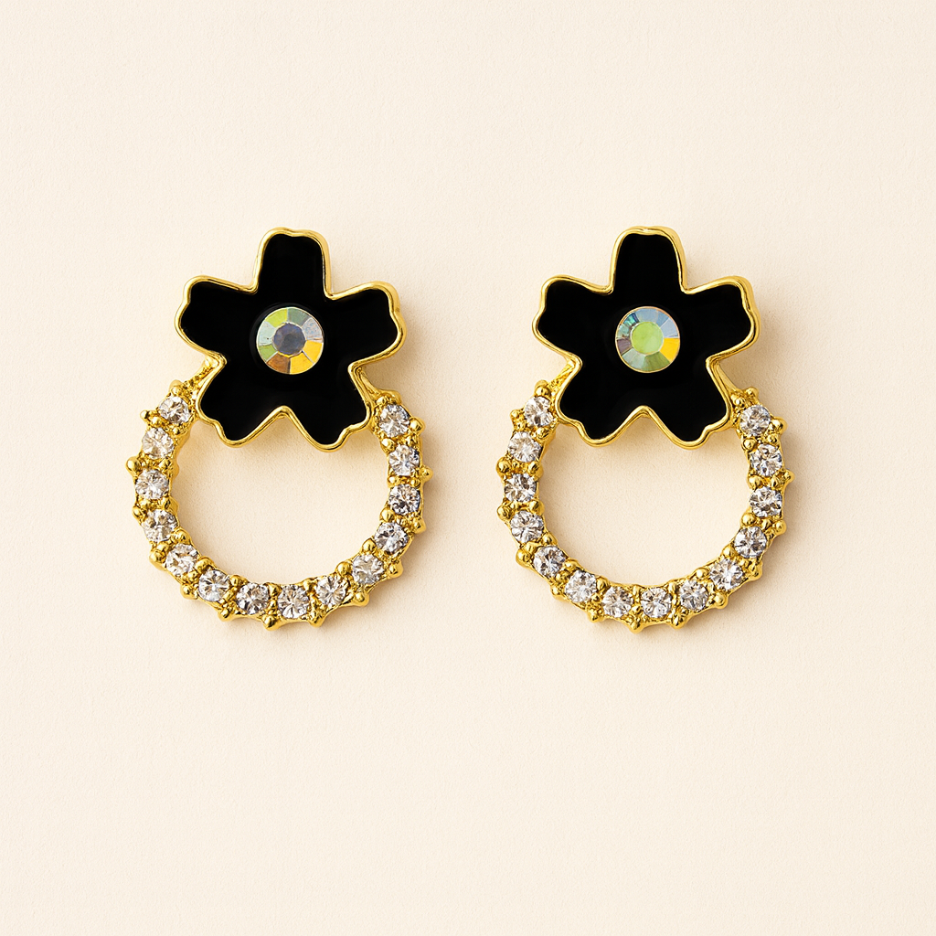 Luxury Floral Crystal Hoop Earrings