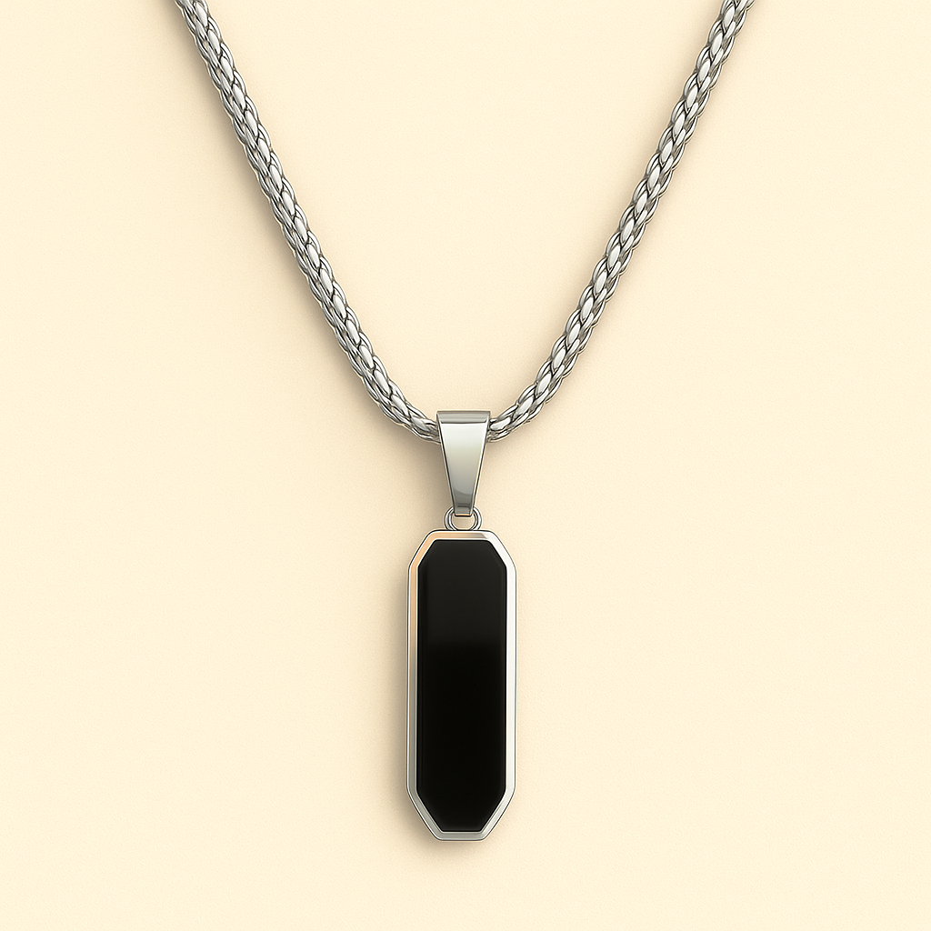 Black Hex Bar Pendant Stainless Steel Necklace