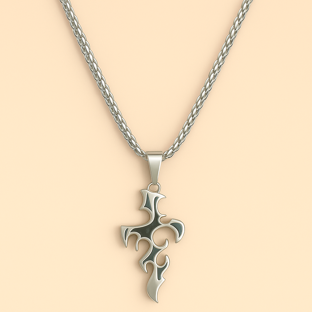 Tribal Cross Pendant Stainless Steel Necklace