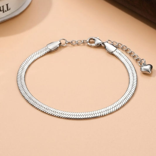 Men - Silver Heart Herringbone Bracelet