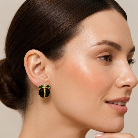 18K Gold Plated Black Cherry Gold Earrings