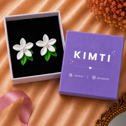 Nature Inspired White Green Floral Stud Earrings