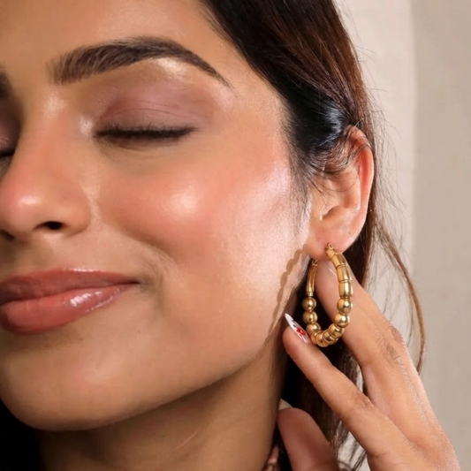 18K Gold Plated Beaded Hoop Earrings