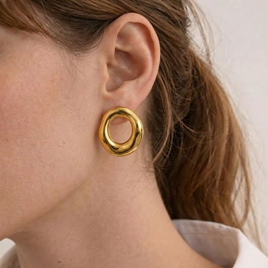18K Gold Plated Premium Dome Hoop Earrings