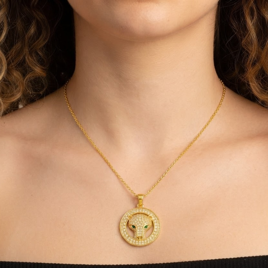 Gold Beast Panther Zircon Pendant Necklace