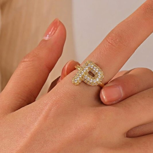 18K Gold Plated Diamond P Sparkle Statement Ring