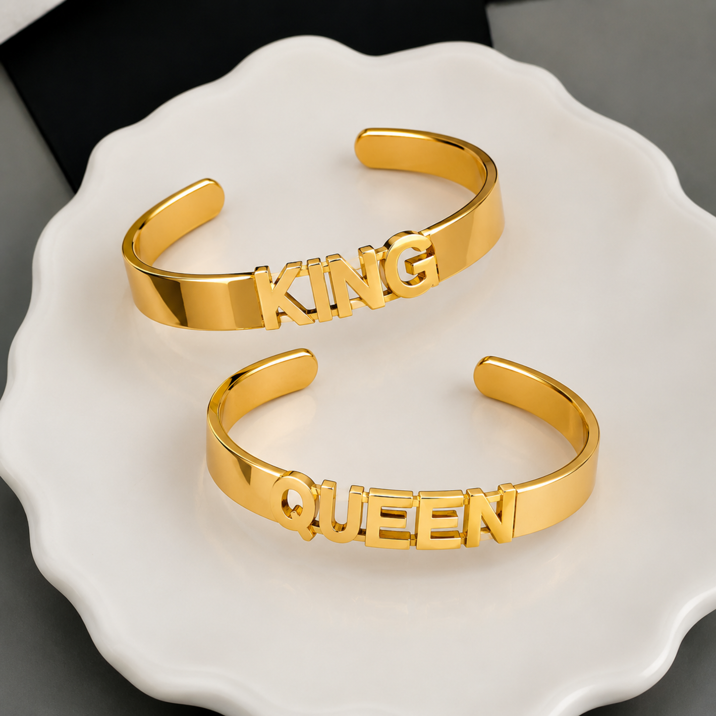 18K Gold Plated Matching Couple Open Cuff Bracelets