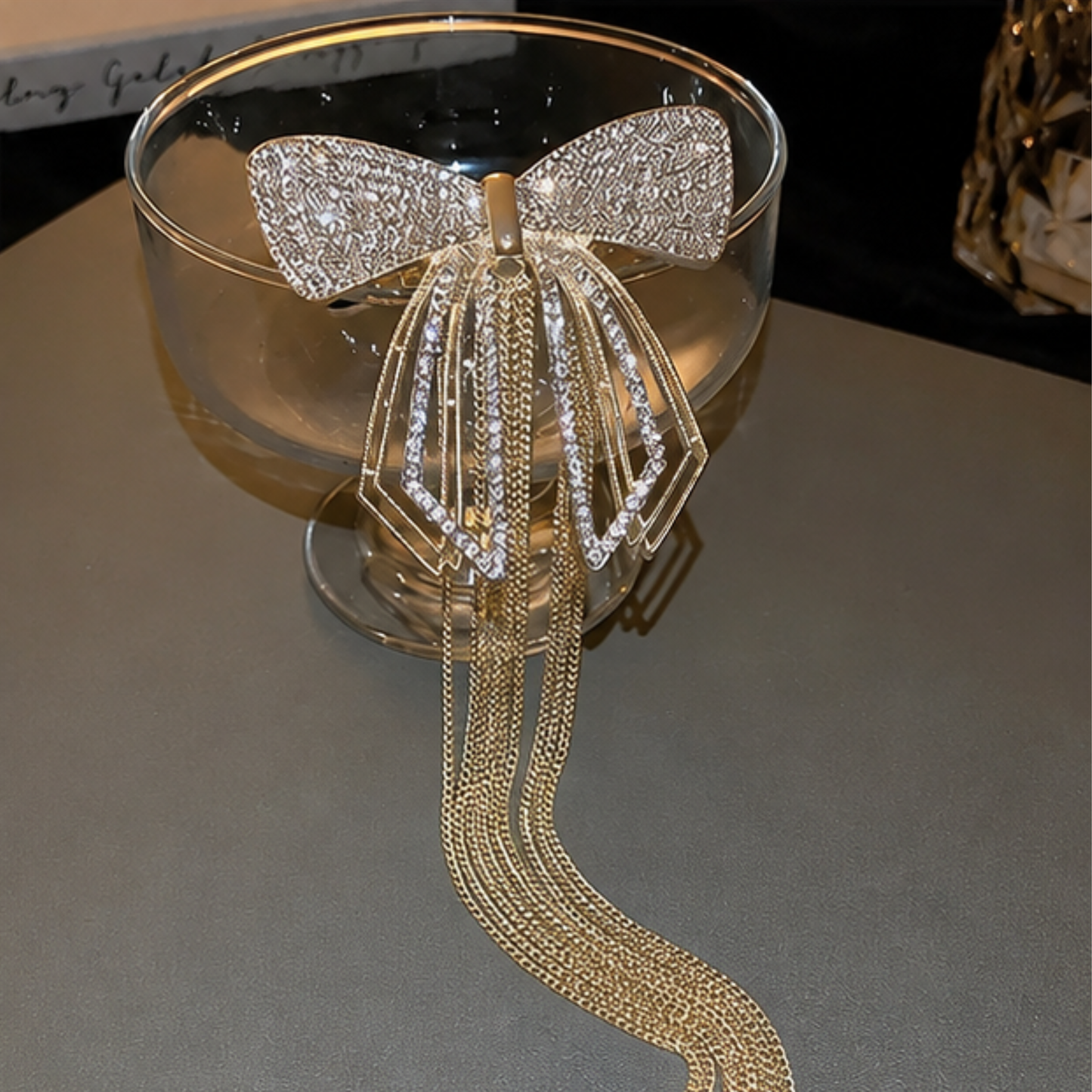 Crystal Bow Tassel Hair Clip