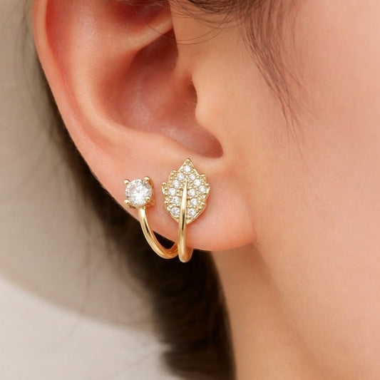 Zircon Leaf Stud Earrings