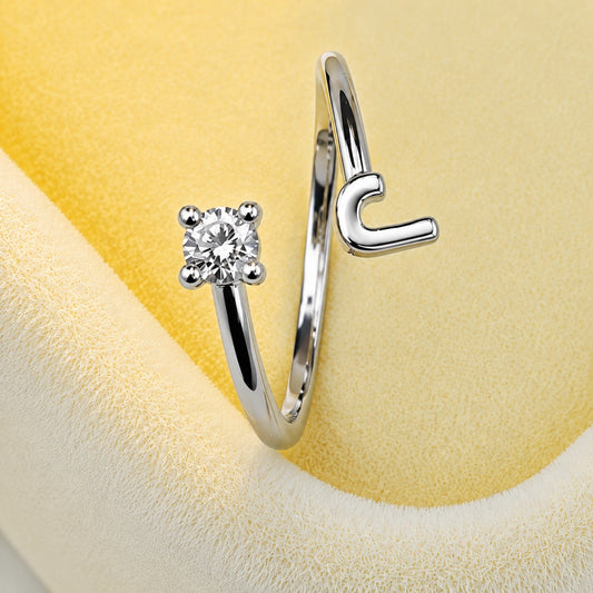 Crystal Initial Adjustable Ring for Women