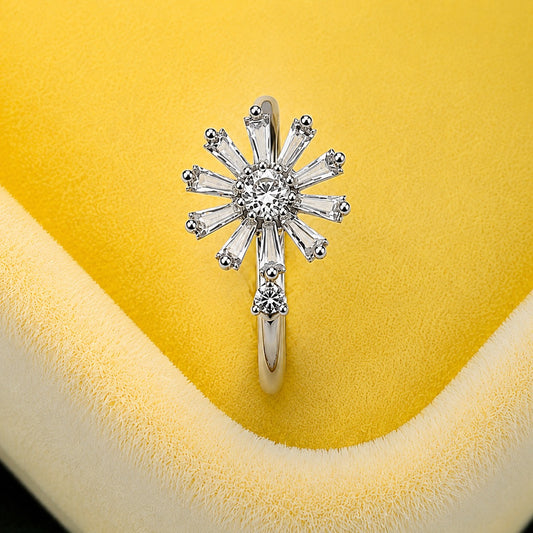 Anti-Tarnish Crystal Sunflower Ring
