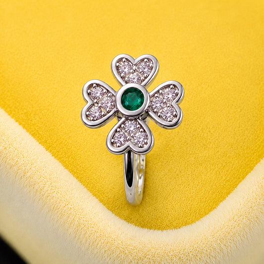 Sparkling Four Heart Clover Ring