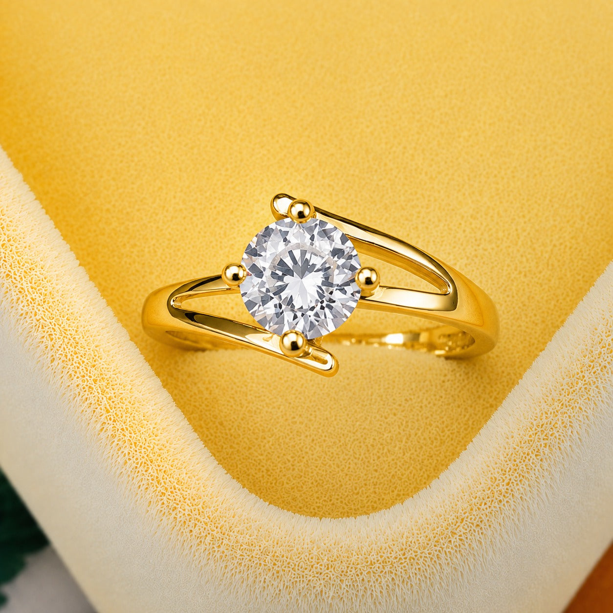 Gold Plated Solitaire Statement Ring