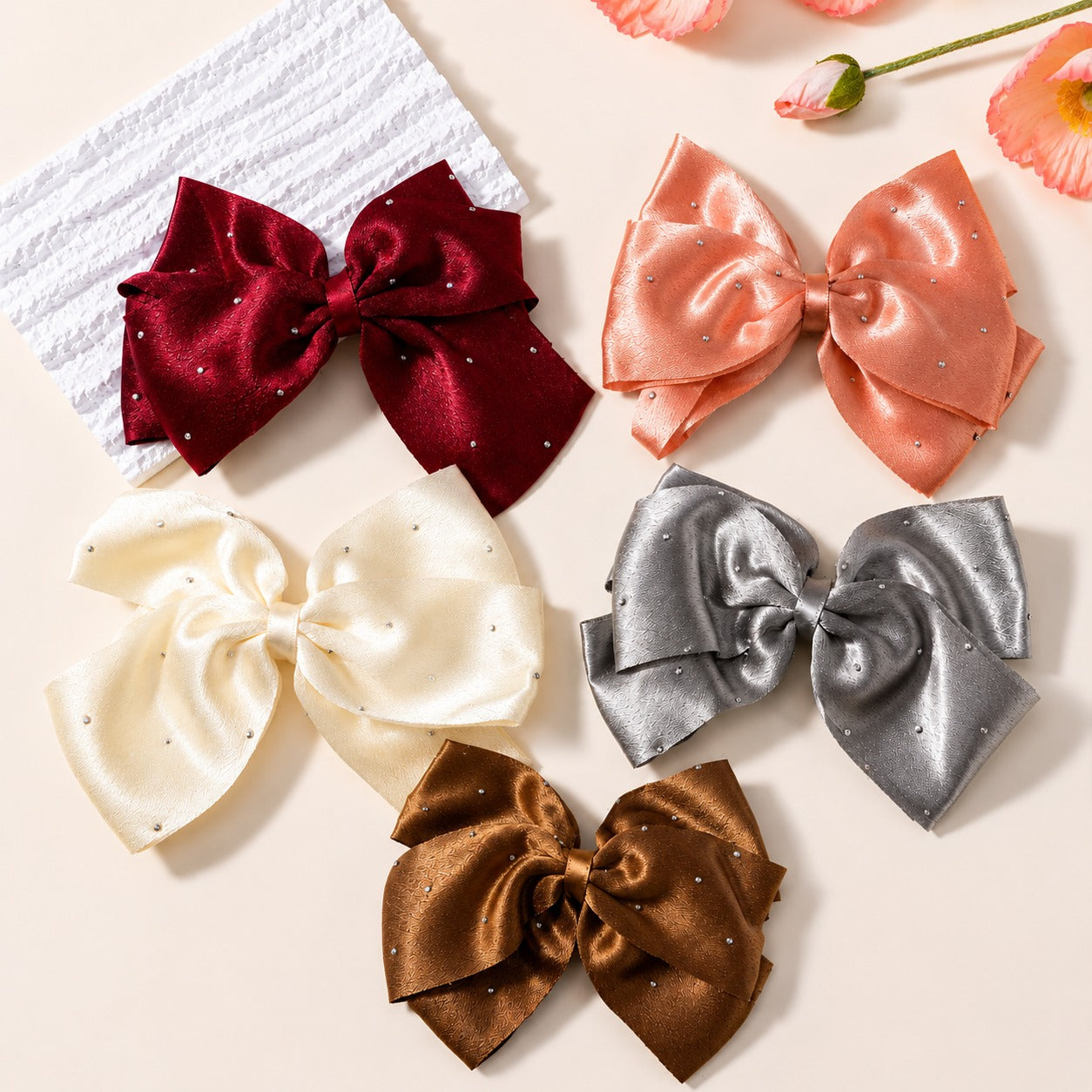 Peach Sparkle Satin Hair Bow Set of 5