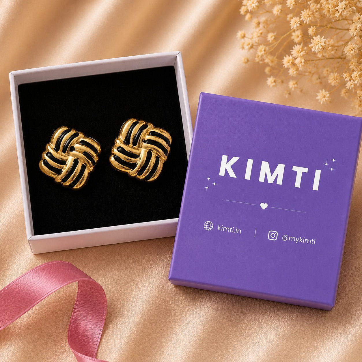 18K Gold Plated Royal Weave Gold Stud Earrings
