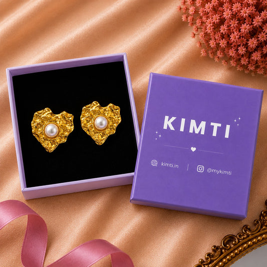 18K Gold Plated Luxe Pearl Heart Earrings