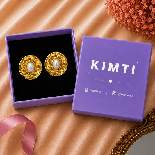 18K Gold Plated Regal Pearl Round Earrings