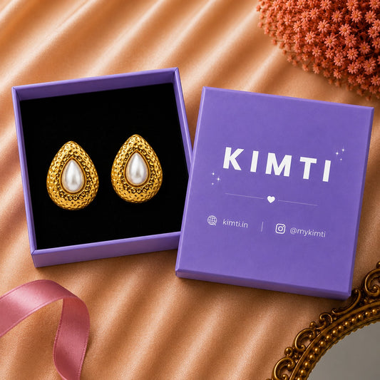 18K Gold Plated Golden Teardrop Pearl Studs Earrings
