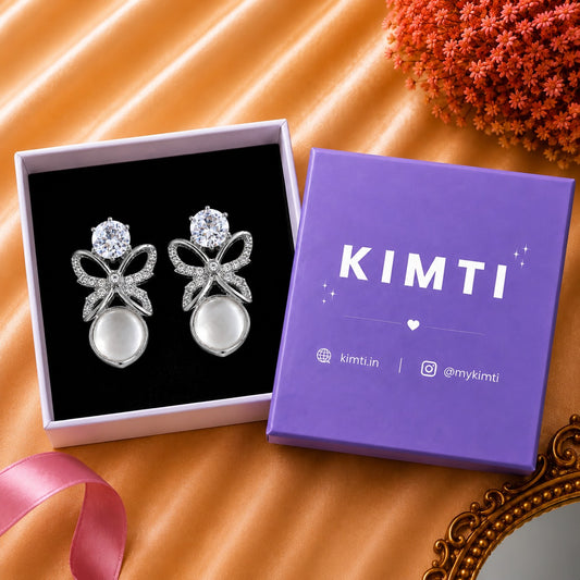 White Moonstone Butterfly Earrings