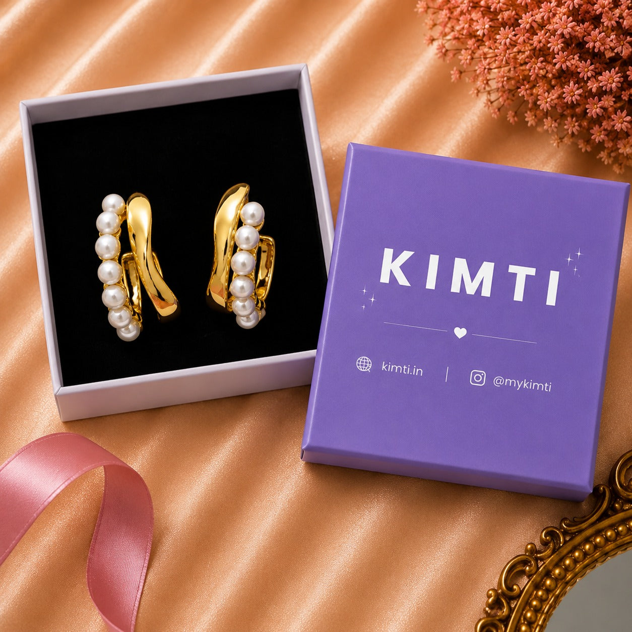 Trendy Artificial Pearls Gold Charm Earring