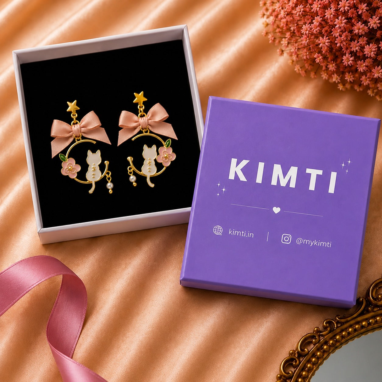 Rosy Cat Charm Earrings