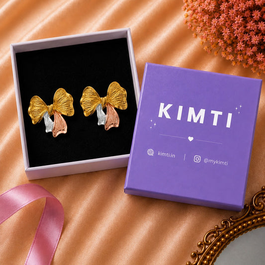 18K Gold Plated Tricolor Bow Charm Earrings