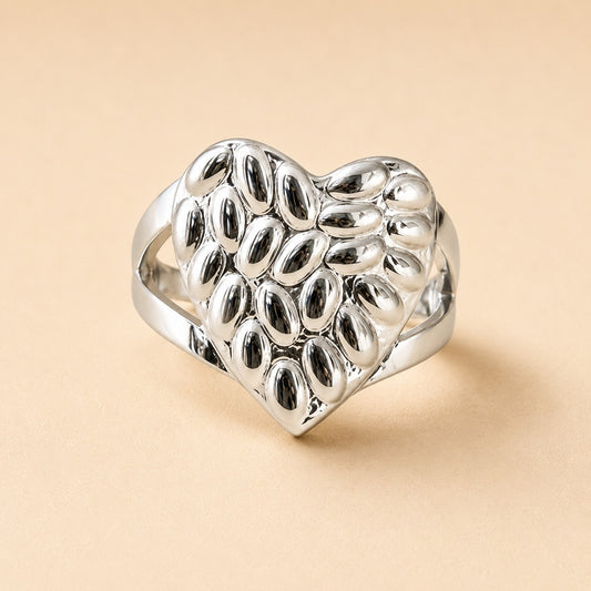 Silver Plated Pebble Heart Ring
