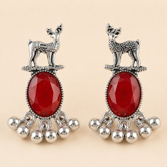 Royal Deer Drop Oxidised Earrings