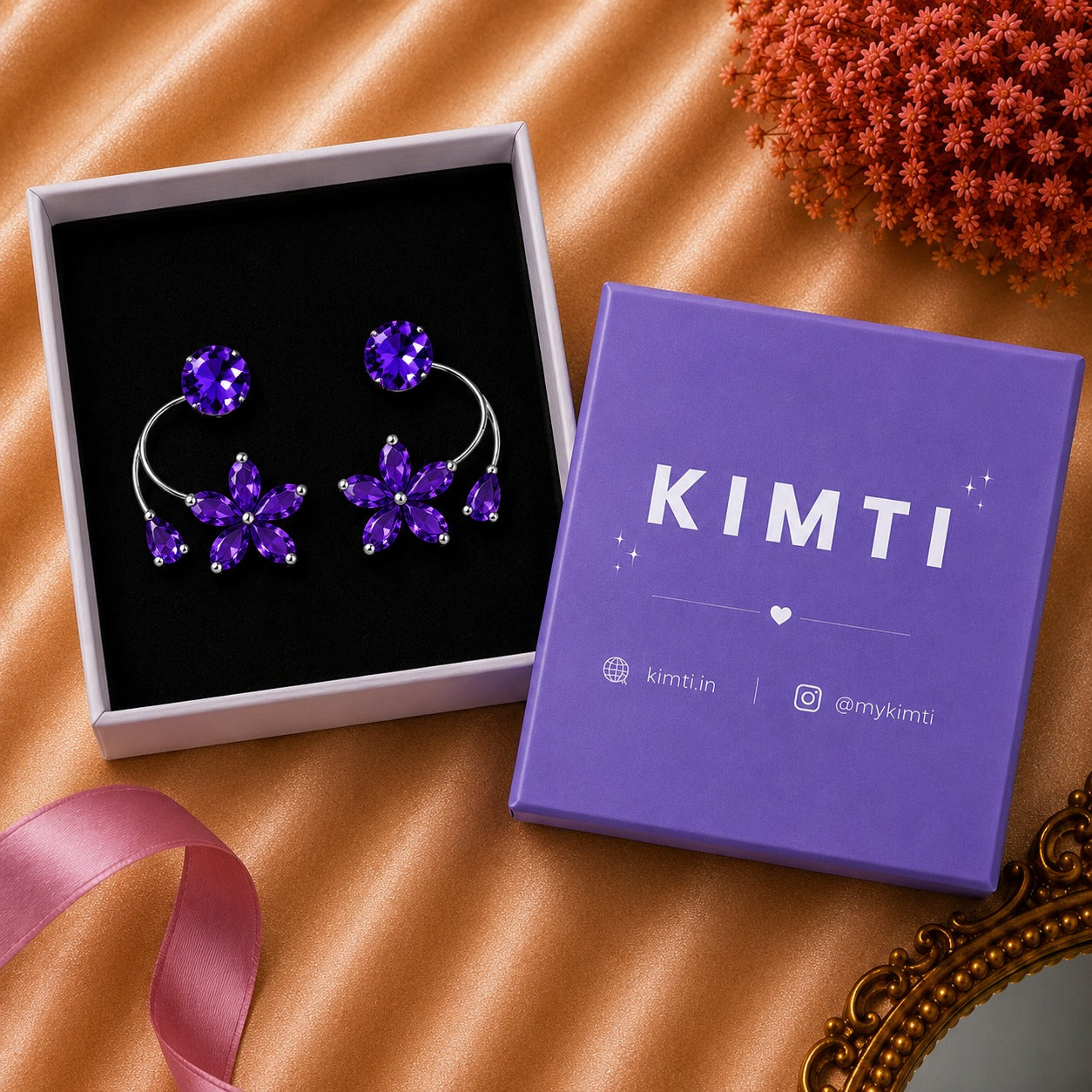 Purple AD Floral Stud Earrings