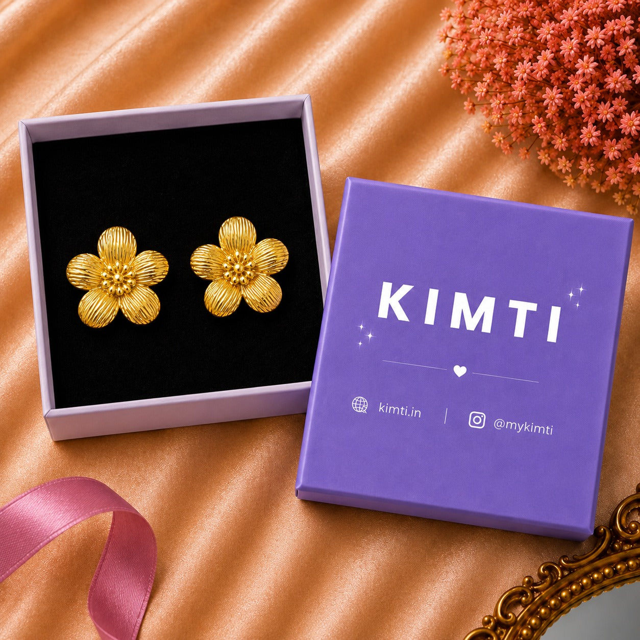 18K Gold Plated Flower Stud Earrings
