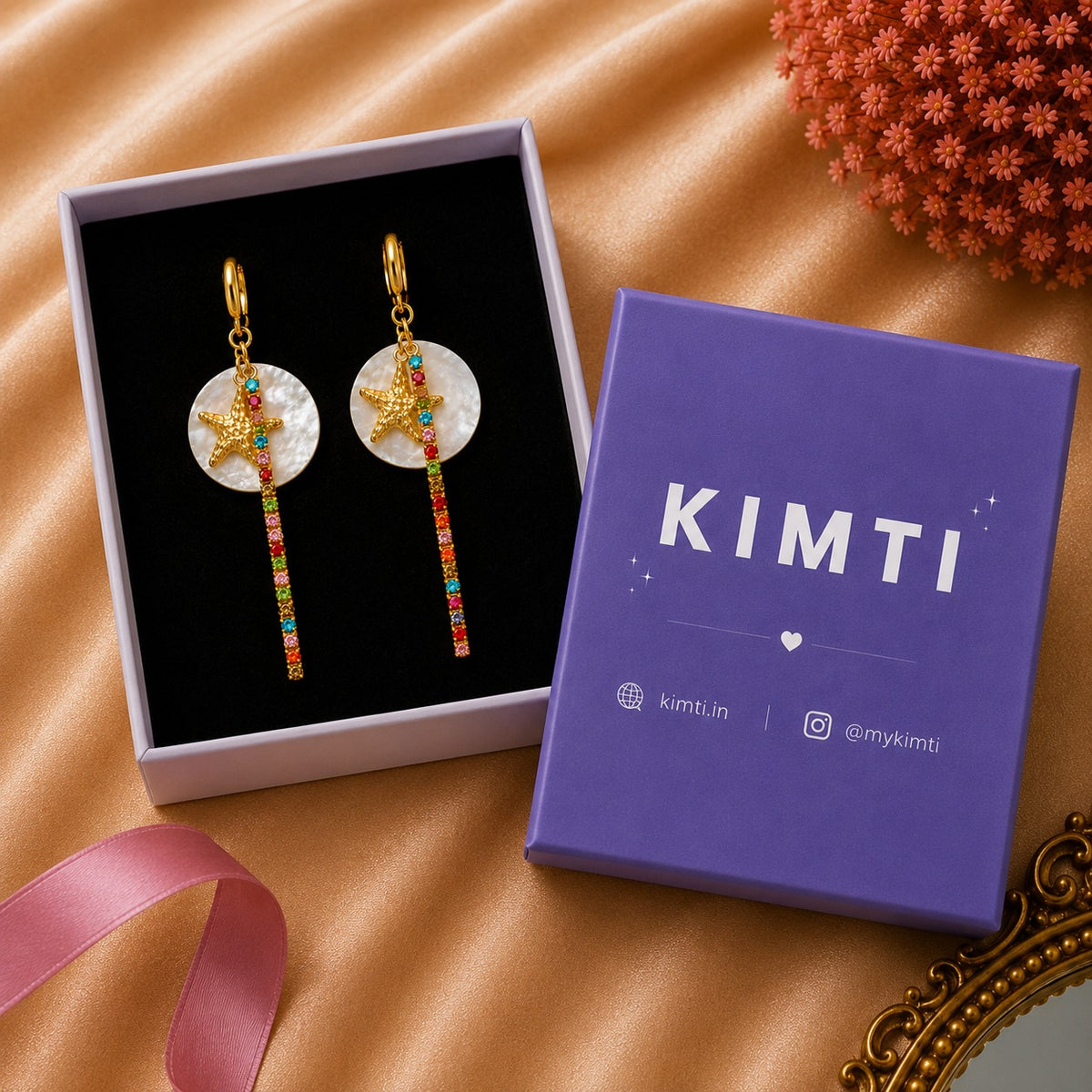 Rainbow Star Charm Hoop Earrings
