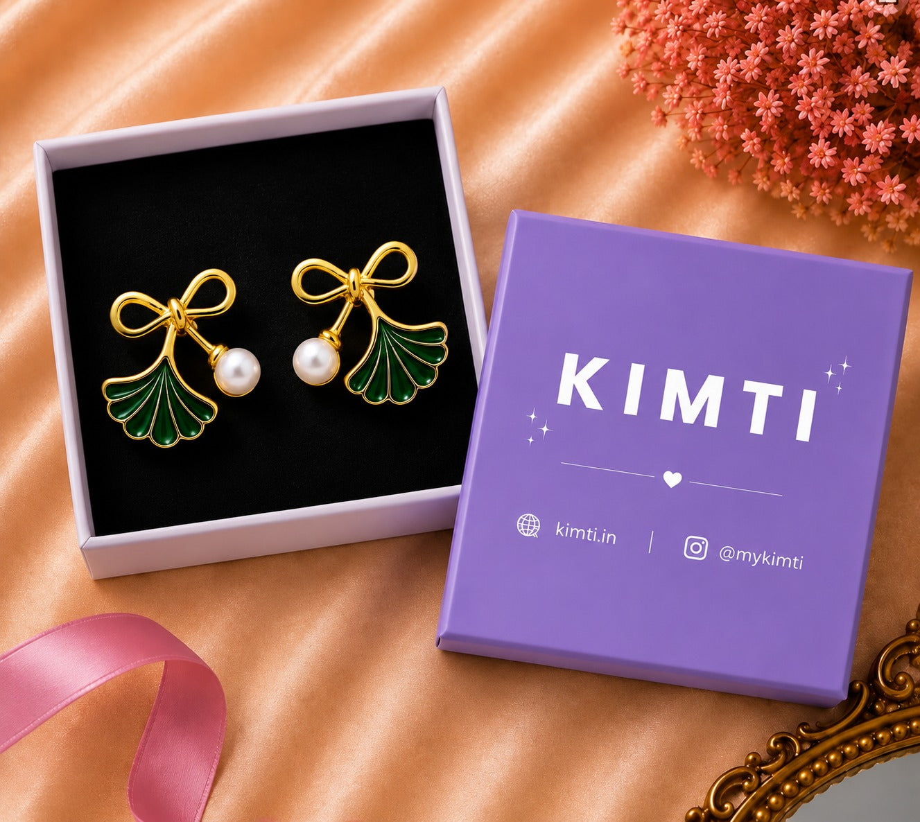 Pearl & Emerald Ribbon Earrings