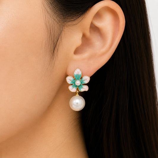 Daisy Pearl Drop Earrings