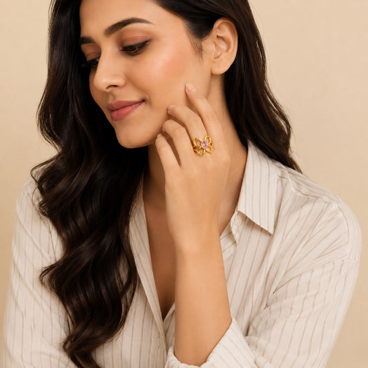 Golden Petal Butterfly Ring