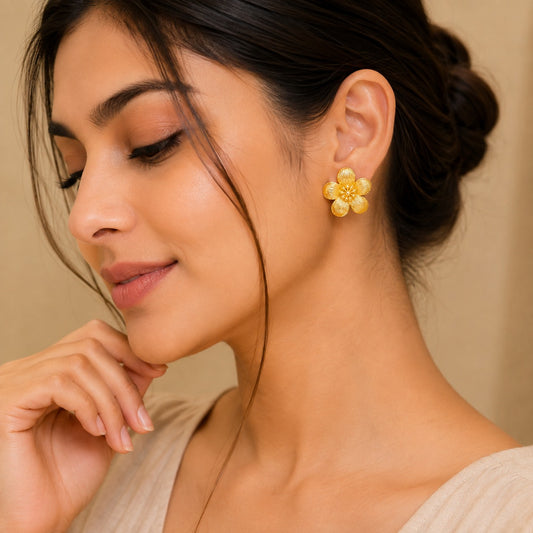 18K Gold Plated Flower Stud Earrings
