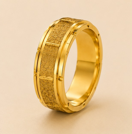 Men - Golden Majesty Textured Band Ring