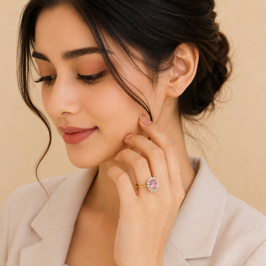 Rosy Halo Diamond Ring