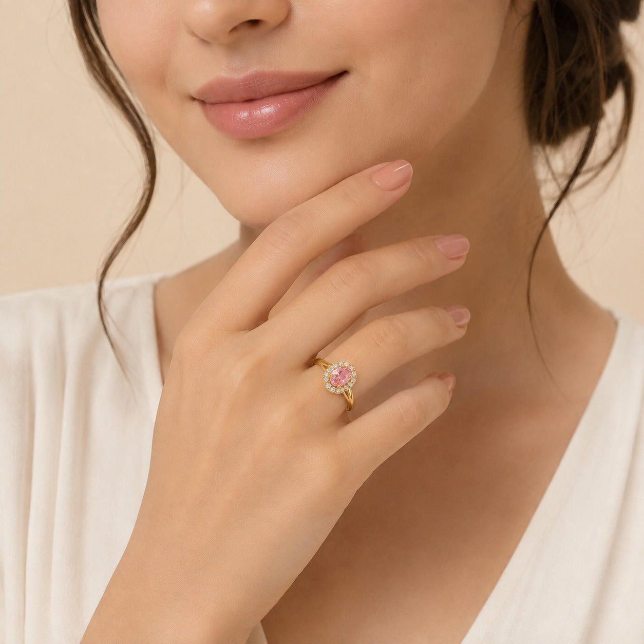 Rosy Halo Diamond Ring