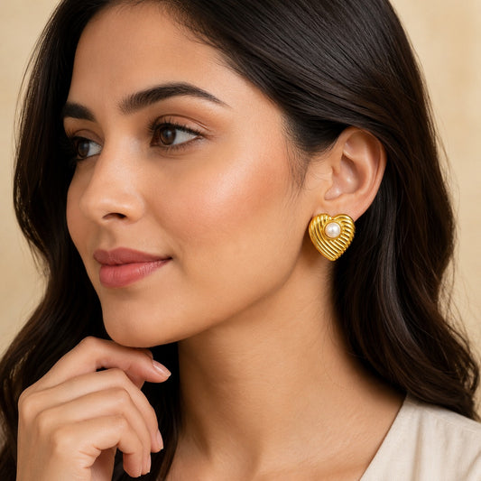 18K Gold Plated Heart Pearl Earring