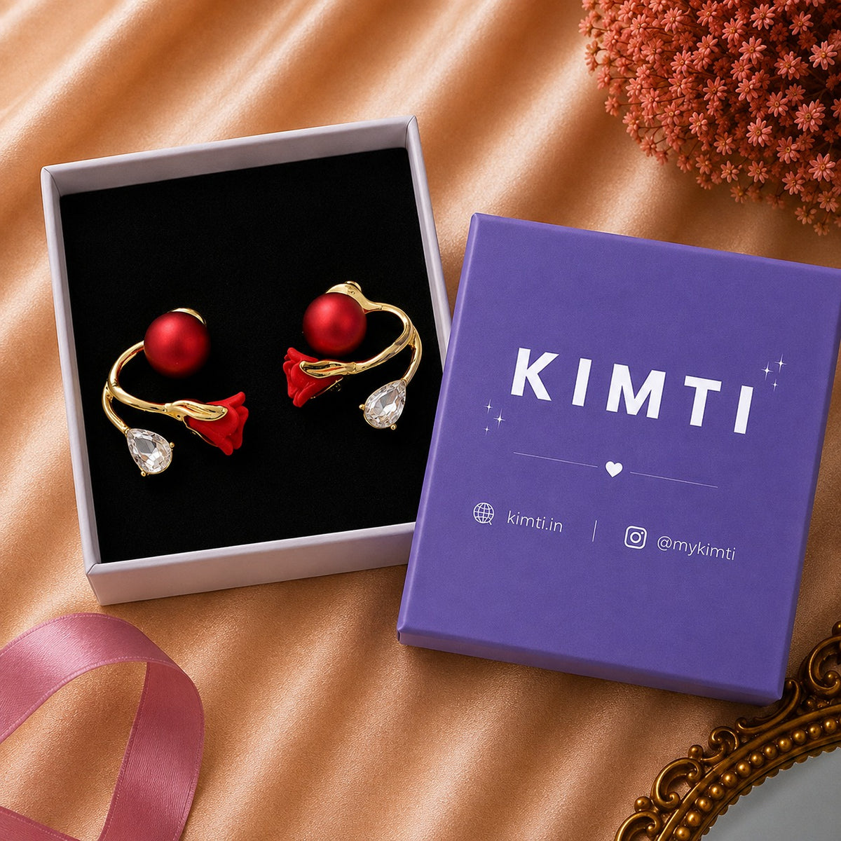 Rose Twist Red Stud Earring