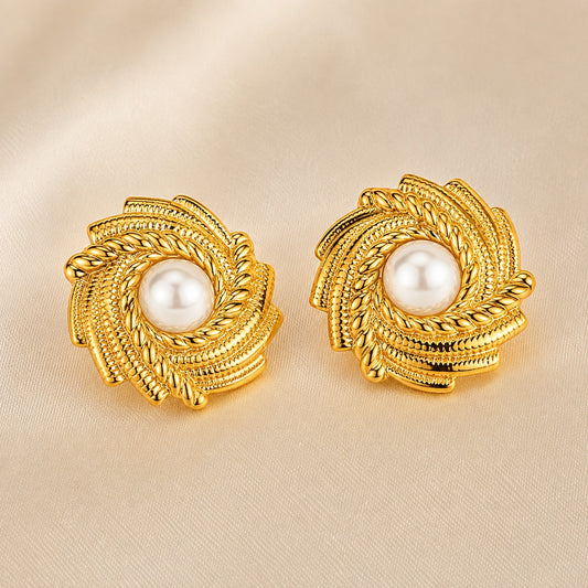 Pearl Bloom Gold Plated Stud Earrings for Women