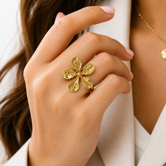 18K Gold Plated Golden Bloom Flower Ring for Women