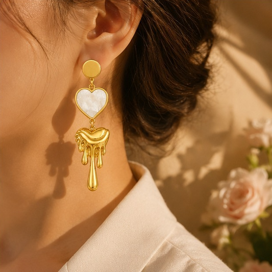 Golden Melt Heart Drop Earrings for Women